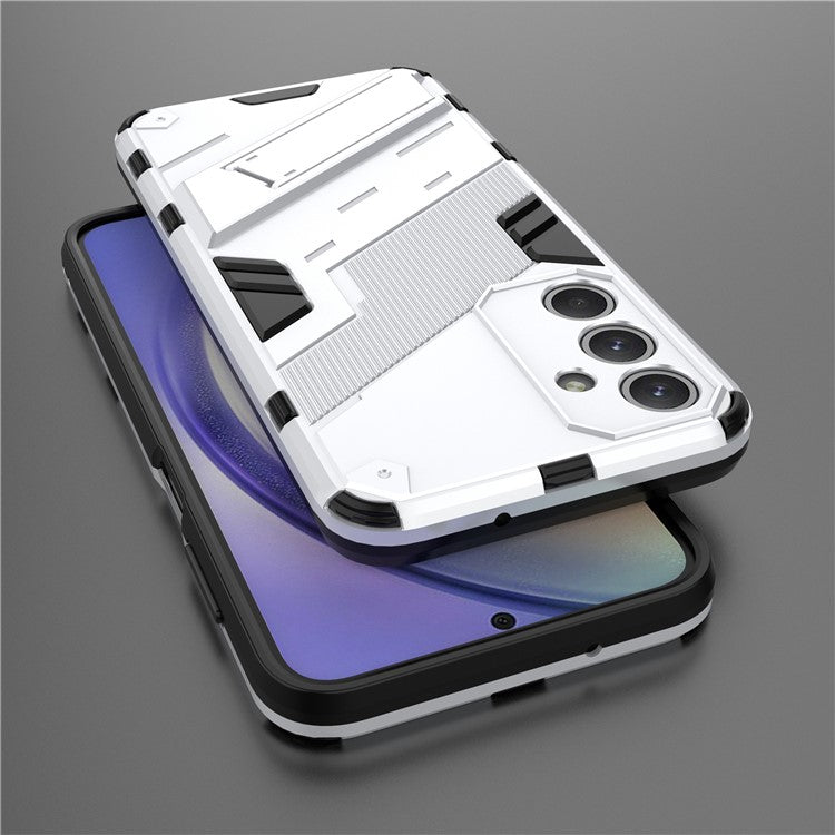 For Samsung Galaxy M35 5G Case PC+TPU Shockproof Phone Cover with Kickstand - White
