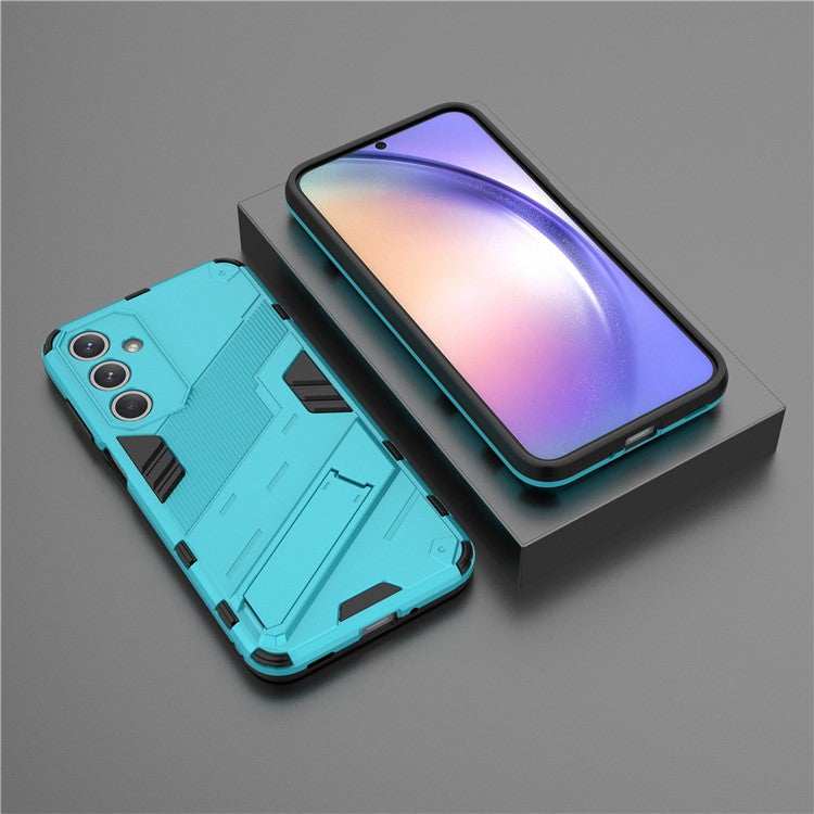 For Samsung Galaxy M35 5G Case PC+TPU Shockproof Phone Cover with Kickstand - Baby Blue