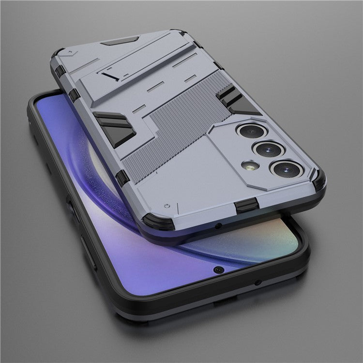 For Samsung Galaxy M35 5G Case PC+TPU Shockproof Phone Cover with Kickstand - Grey