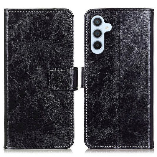 For Samsung Galaxy M35 5G Case Crazy Horse Texture Leather Phone Wallet Cover - Black