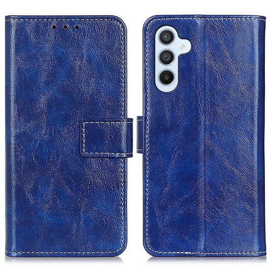 For Samsung Galaxy M35 5G Case Crazy Horse Texture Leather Phone Wallet Cover - Blue