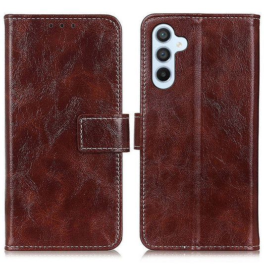 For Samsung Galaxy M35 5G Case Crazy Horse Texture Leather Phone Wallet Cover - Brown