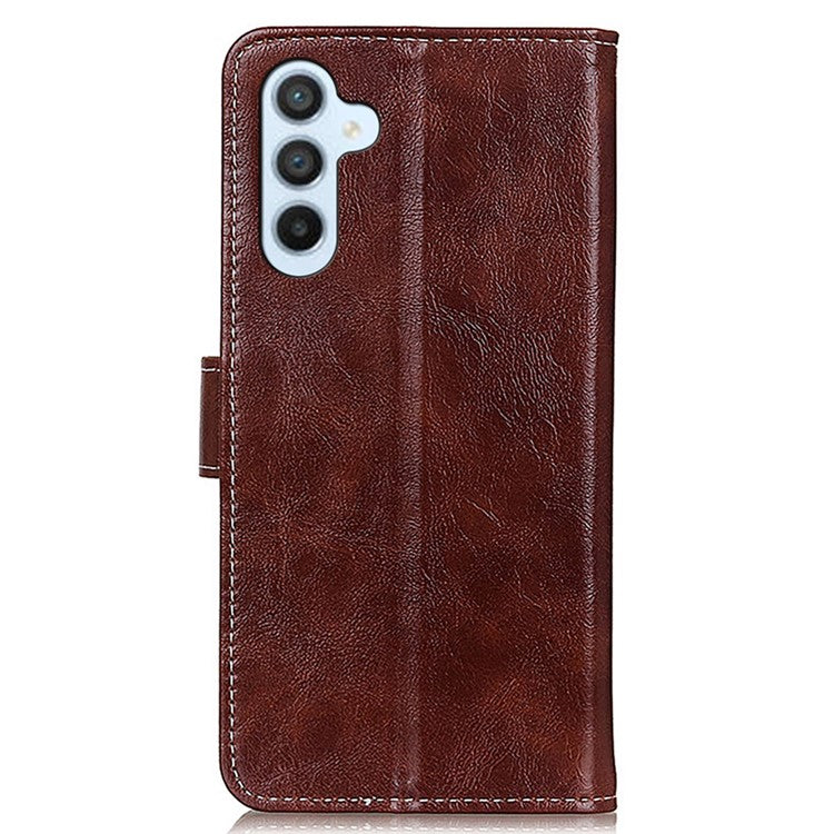 For Samsung Galaxy M35 5G Case Crazy Horse Texture Leather Phone Wallet Cover - Brown
