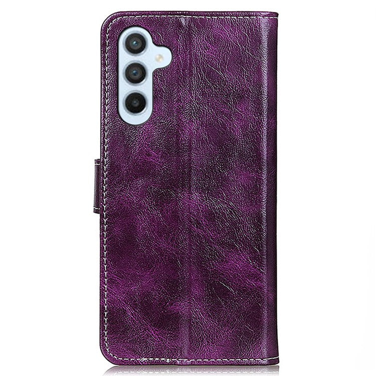 For Samsung Galaxy M35 5G Case Crazy Horse Texture Leather Phone Wallet Cover - Purple