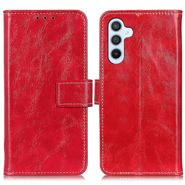 For Samsung Galaxy M35 5G Case Crazy Horse Texture Leather Phone Wallet Cover - Red