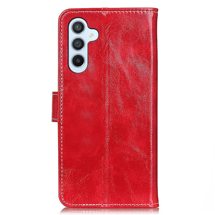 For Samsung Galaxy M35 5G Case Crazy Horse Texture Leather Phone Wallet Cover - Red