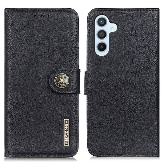 KHAZNEH For Samsung Galaxy M35 5G Wallet Case Cowhide Texture Leather Flip Phone Cover - Black