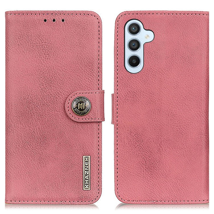KHAZNEH For Samsung Galaxy M35 5G Wallet Case Cowhide Texture Leather Flip Phone Cover - Pink