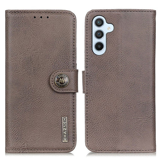 KHAZNEH For Samsung Galaxy M35 5G Wallet Case Cowhide Texture Leather Flip Phone Cover - Khaki