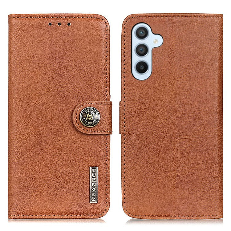 KHAZNEH For Samsung Galaxy M35 5G Wallet Case Cowhide Texture Leather Flip Phone Cover - Brown