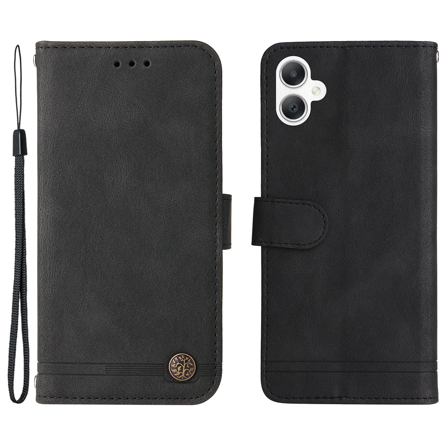 For Samsung Galaxy A06 Case Wallet Skin-Touch PU Leather Phone Cover - Black