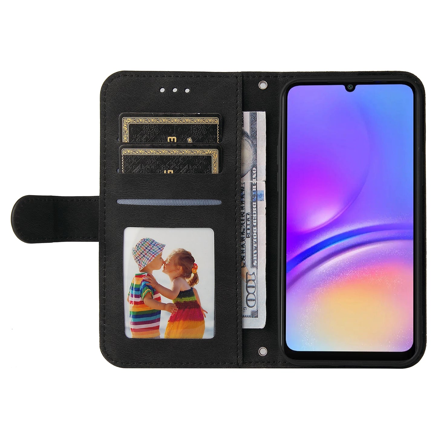 For Samsung Galaxy A06 Case Wallet Skin-Touch PU Leather Phone Cover - Black