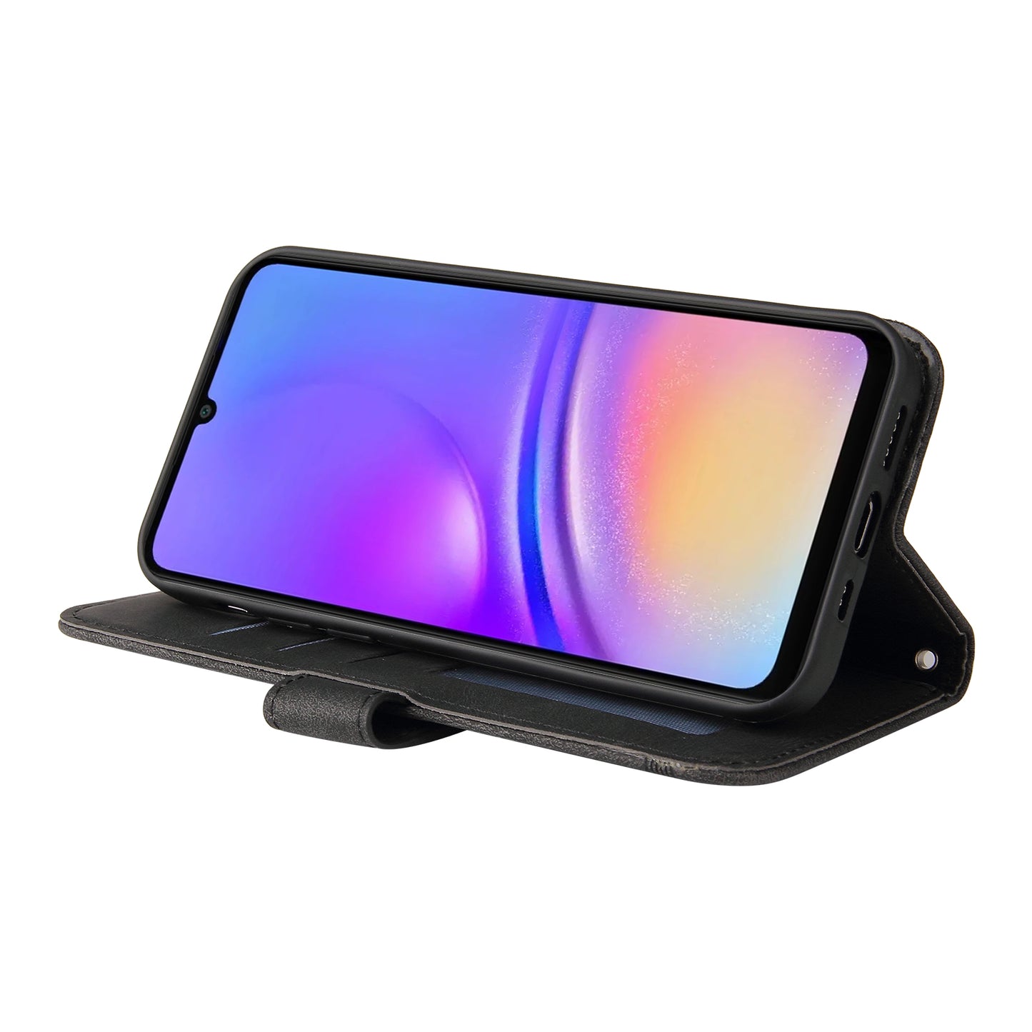 For Samsung Galaxy A06 Case Wallet Skin-Touch PU Leather Phone Cover - Black