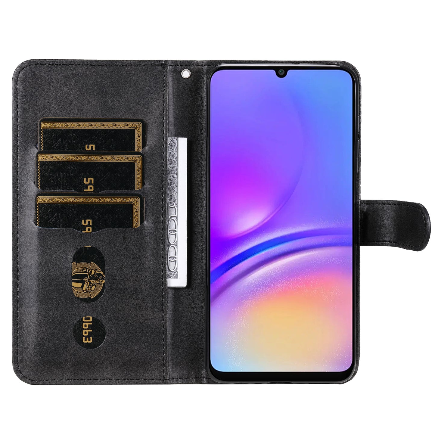 For Samsung Galaxy A06 Case Zipper Wallet Calf Texture PU Leather Phone Cover - Black