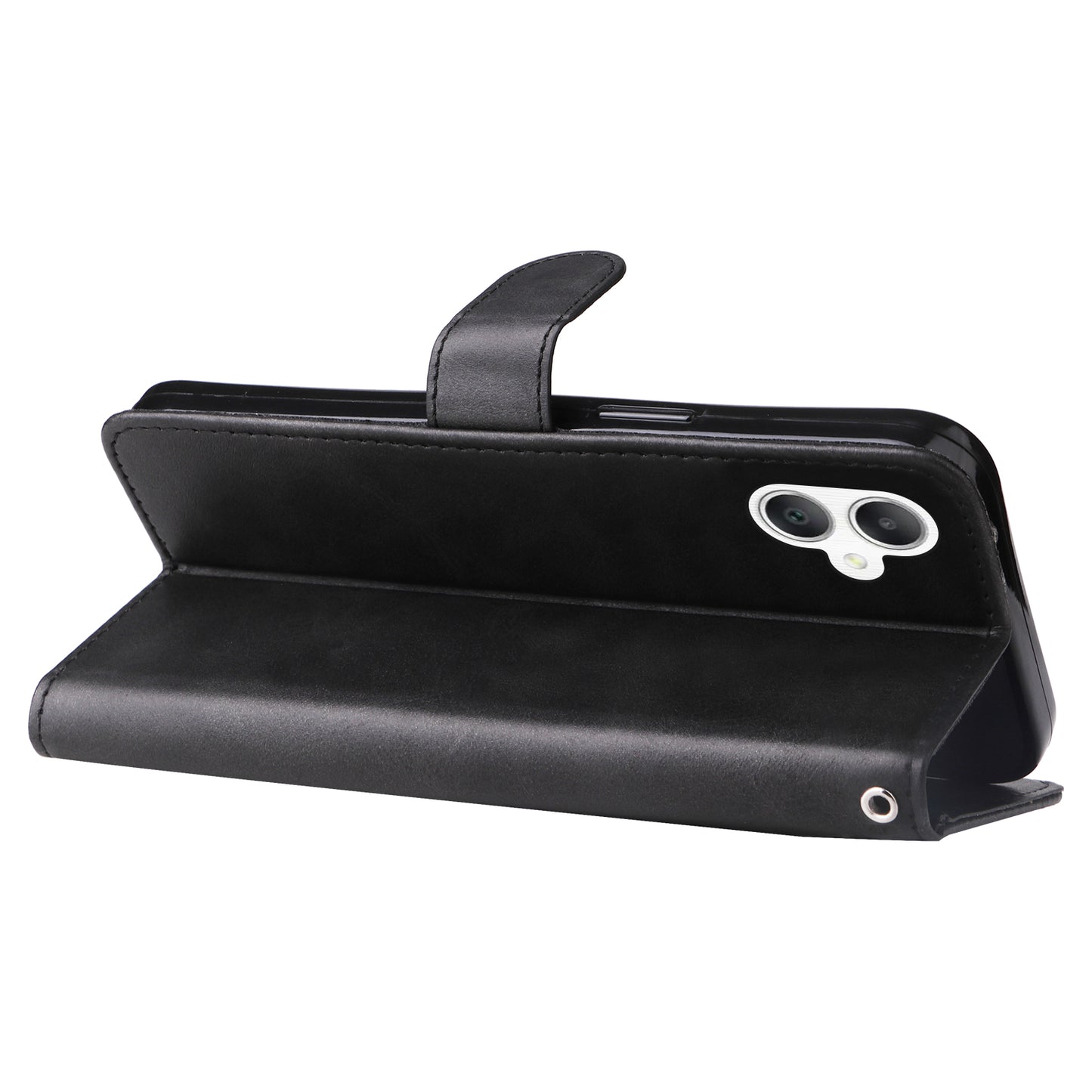 For Samsung Galaxy A06 Case Zipper Wallet Calf Texture PU Leather Phone Cover - Black