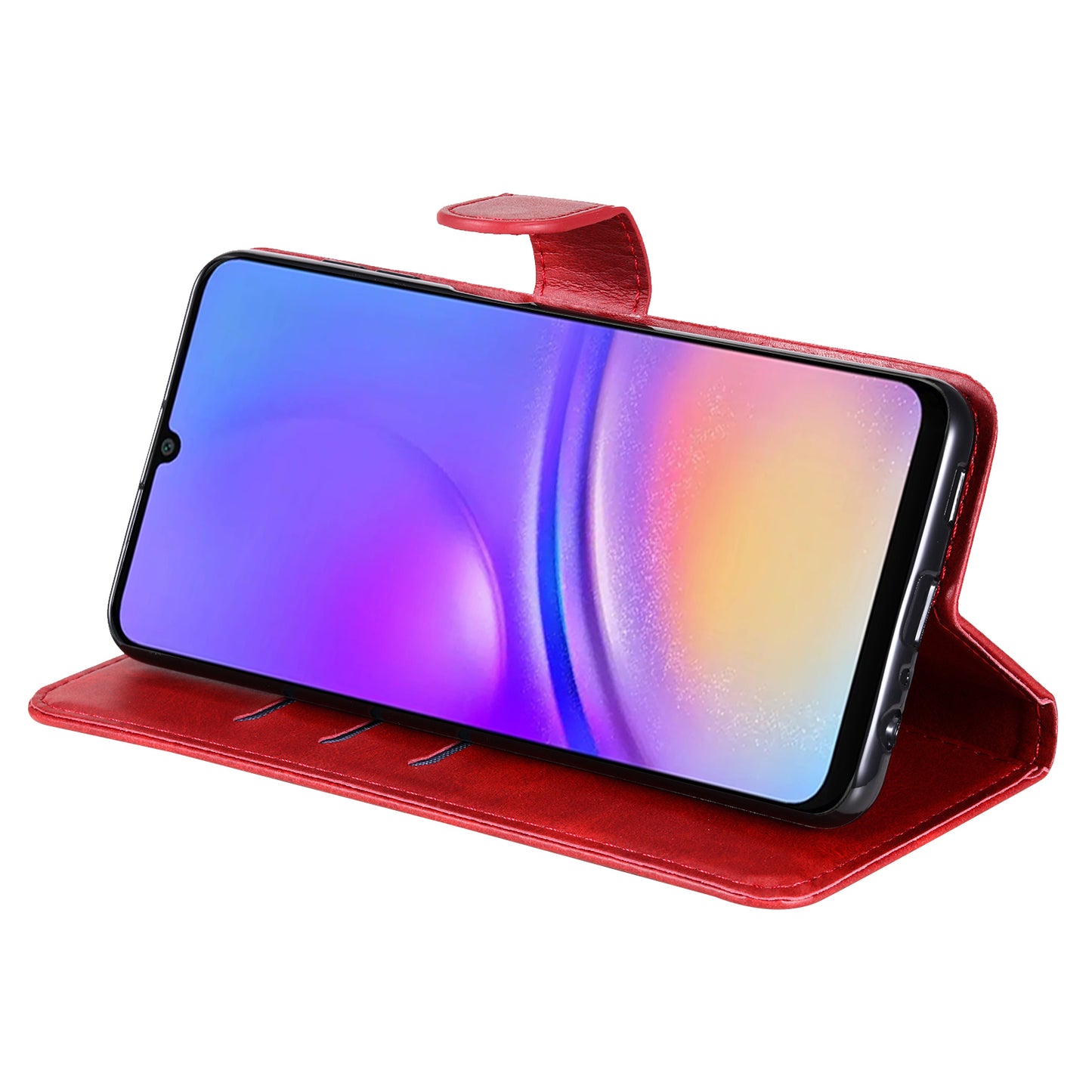 For Samsung Galaxy A06 Case Zipper Wallet Calf Texture PU Leather Phone Cover - Red