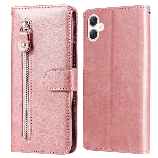 For Samsung Galaxy A06 Case Zipper Wallet Calf Texture PU Leather Phone Cover - Pink