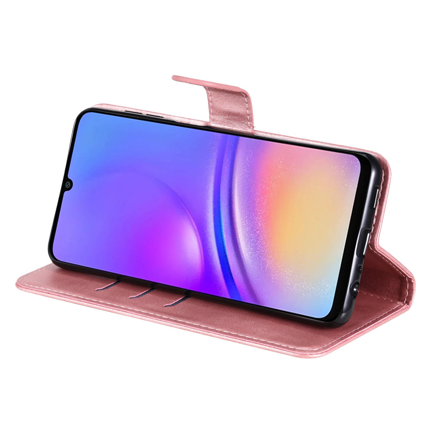 For Samsung Galaxy A06 Case Zipper Wallet Calf Texture PU Leather Phone Cover - Pink