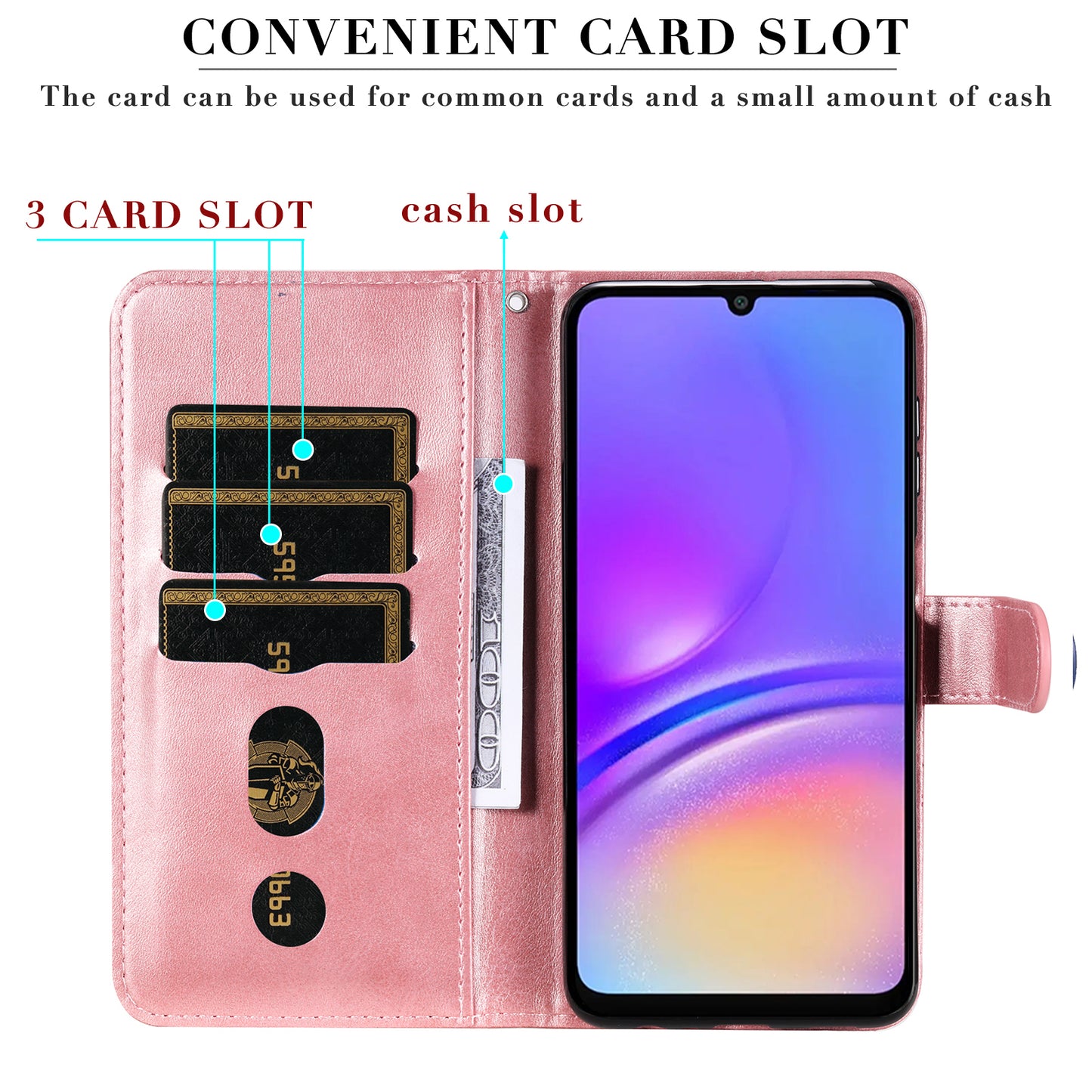 For Samsung Galaxy A06 Case Zipper Wallet Calf Texture PU Leather Phone Cover - Pink