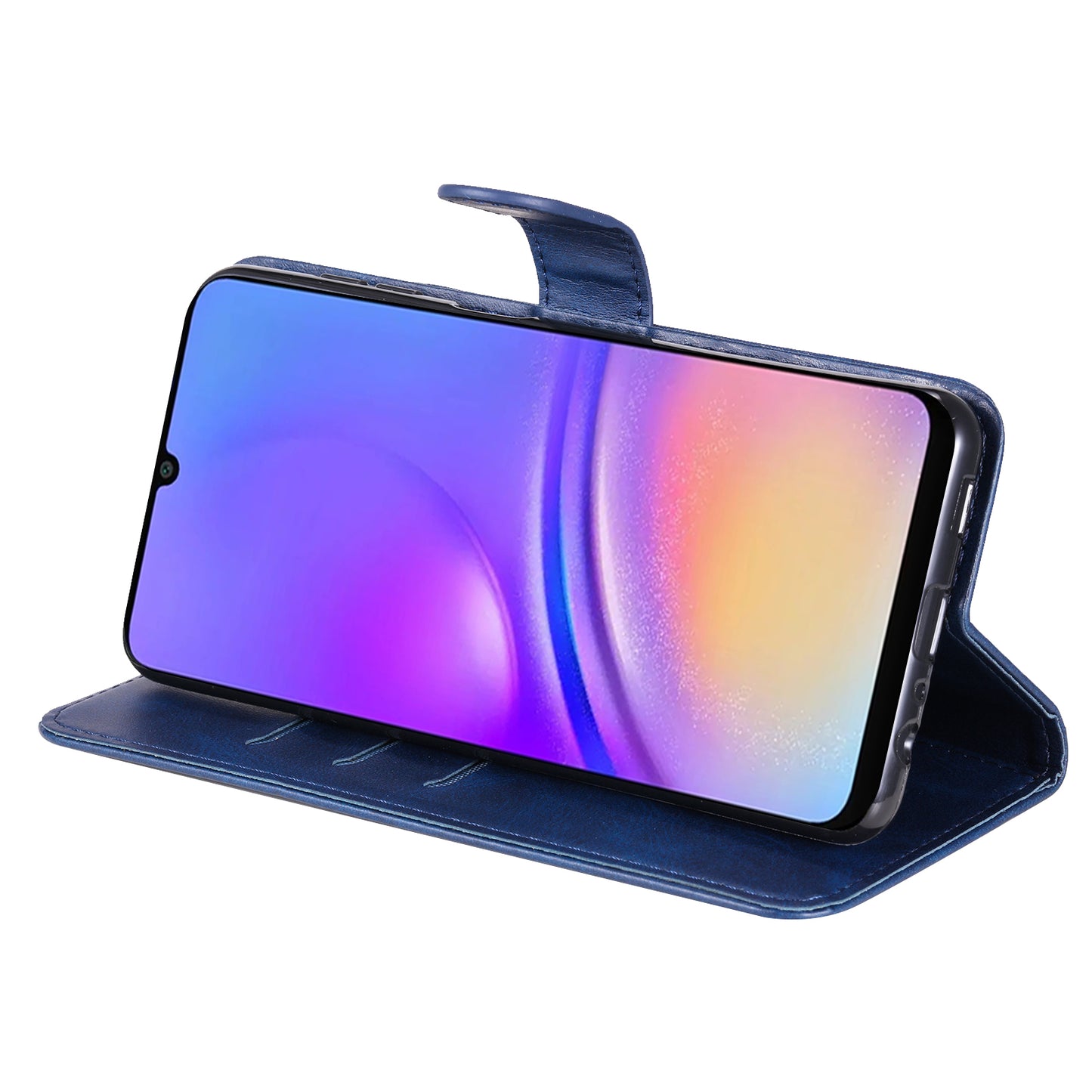 For Samsung Galaxy A06 Case Zipper Wallet Calf Texture PU Leather Phone Cover - Blue