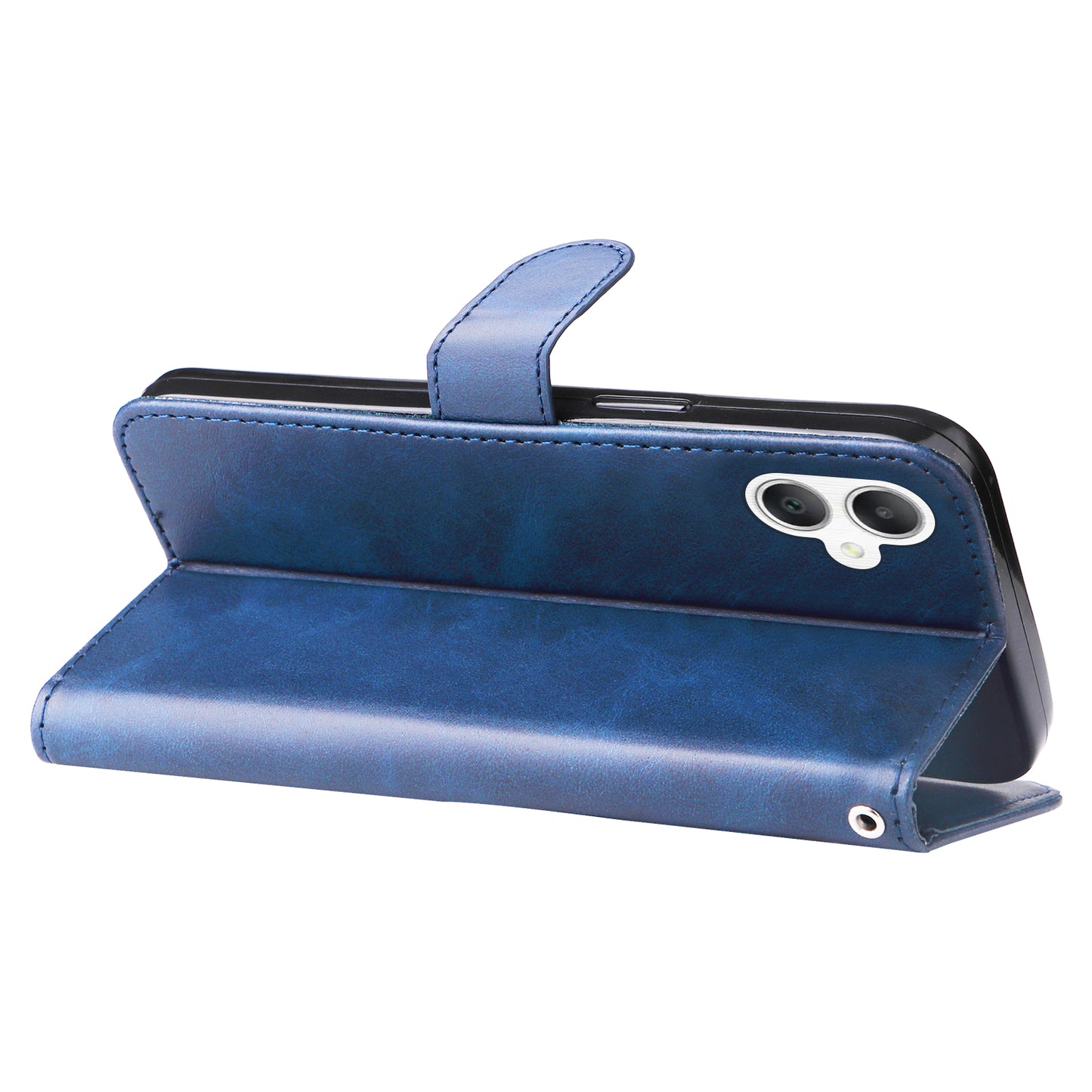 For Samsung Galaxy A06 Case Zipper Wallet Calf Texture PU Leather Phone Cover - Blue