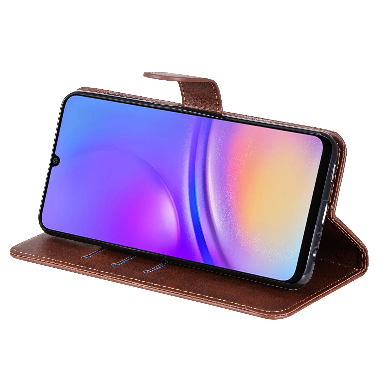 For Samsung Galaxy A06 Case Zipper Wallet Calf Texture PU Leather Phone Cover - Brown