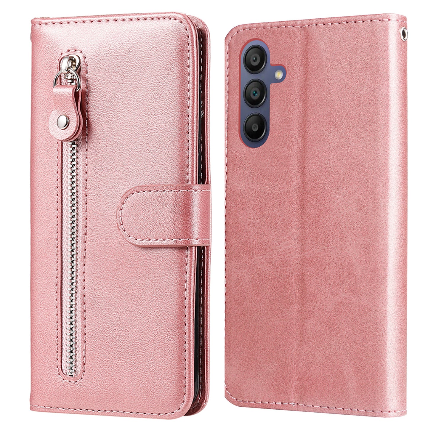 For Samsung Galaxy A16 5G / A16 4G Case Zipper Wallet Calf Texture PU Leather Phone Cover - Pink