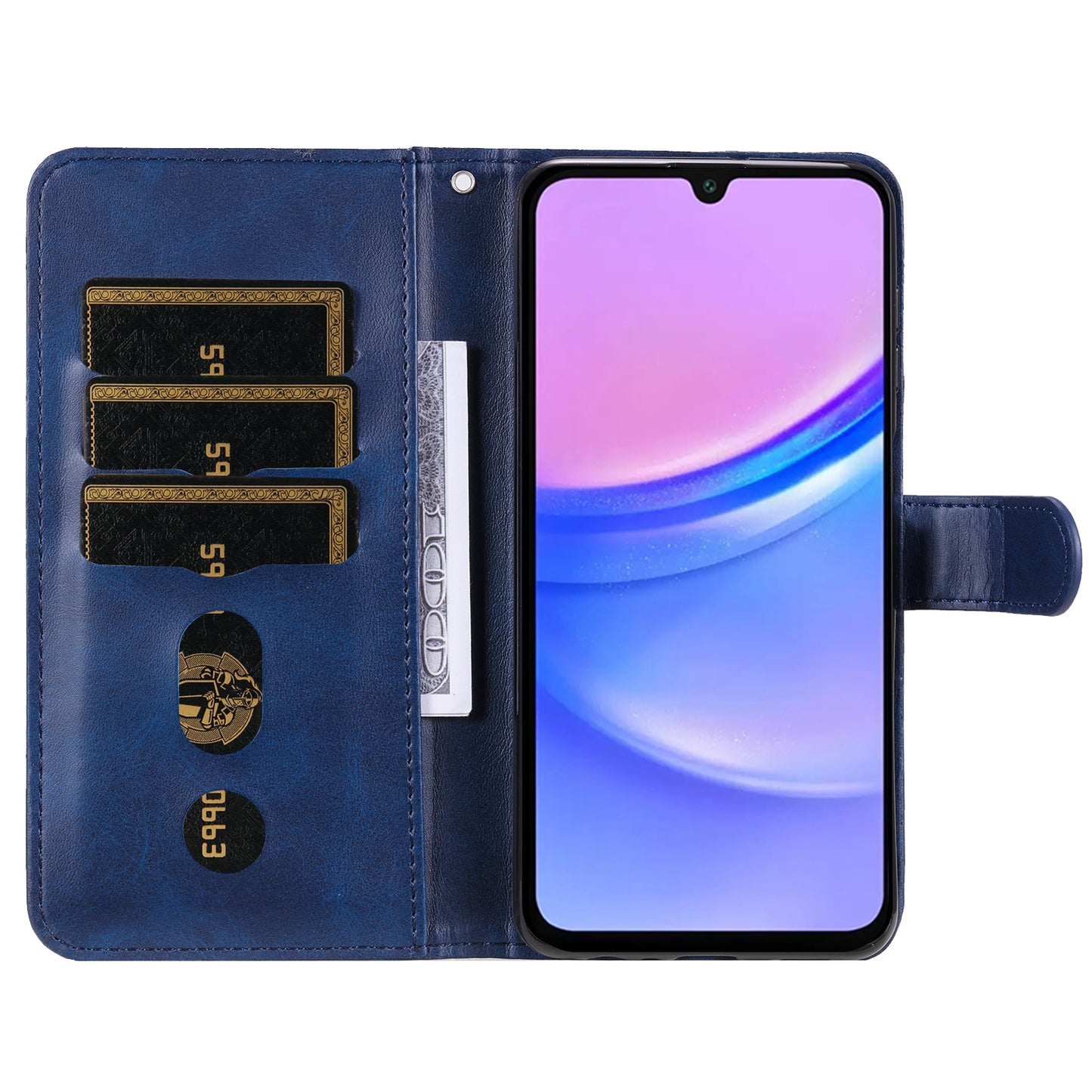 For Samsung Galaxy A16 5G / A16 4G Case Zipper Wallet Calf Texture PU Leather Phone Cover - Blue