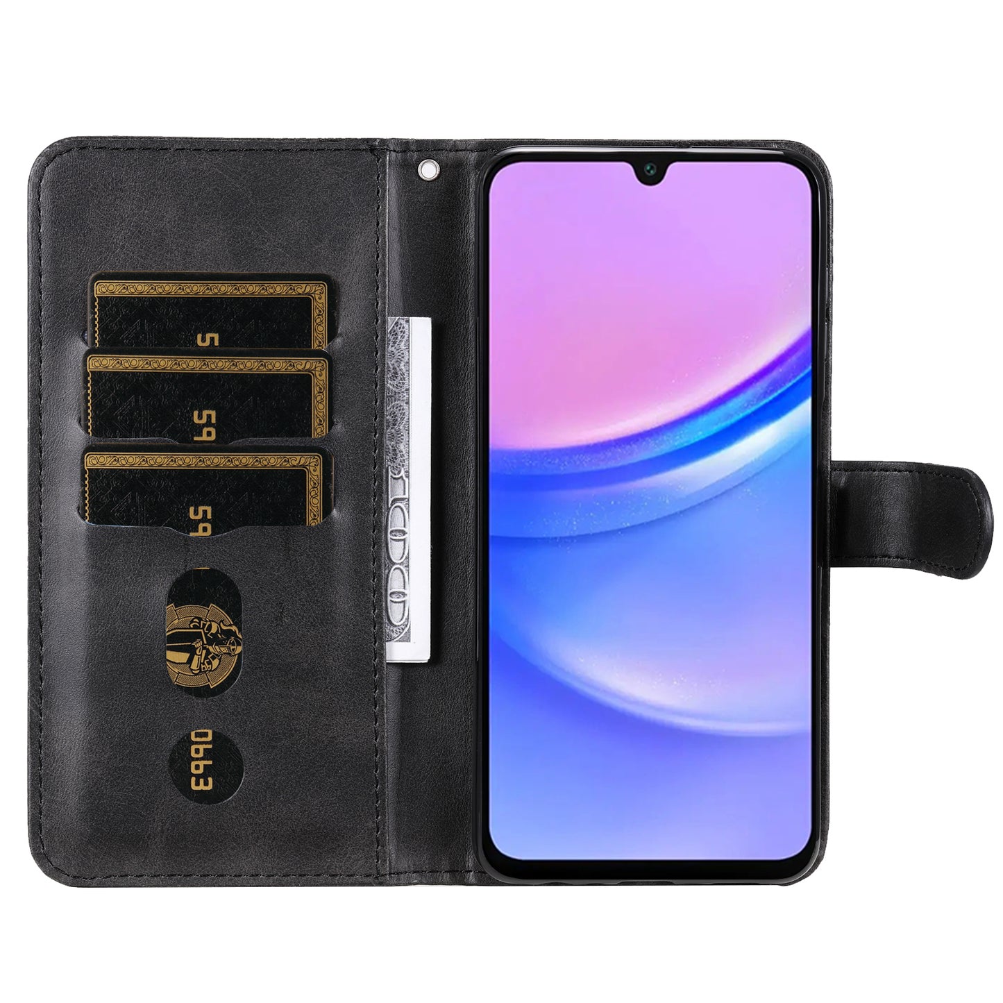 For Samsung Galaxy A16 5G / A16 4G Case Zipper Wallet Calf Texture PU Leather Phone Cover - Black