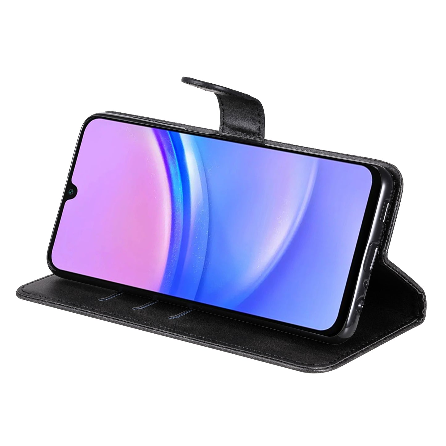 For Samsung Galaxy A16 5G / A16 4G Case Zipper Wallet Calf Texture PU Leather Phone Cover - Black