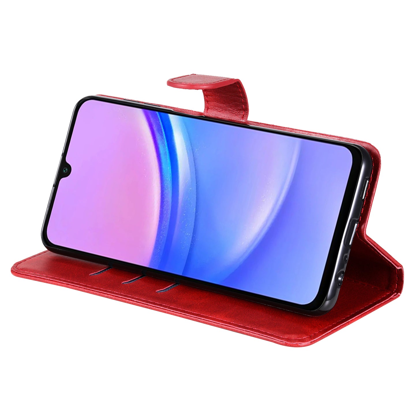 For Samsung Galaxy A16 5G / A16 4G Case Zipper Wallet Calf Texture PU Leather Phone Cover - Red