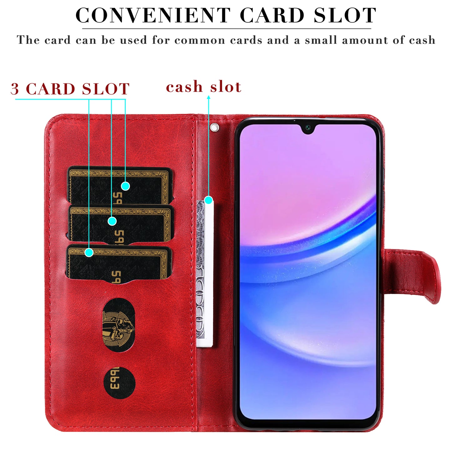 For Samsung Galaxy A16 5G / A16 4G Case Zipper Wallet Calf Texture PU Leather Phone Cover - Red