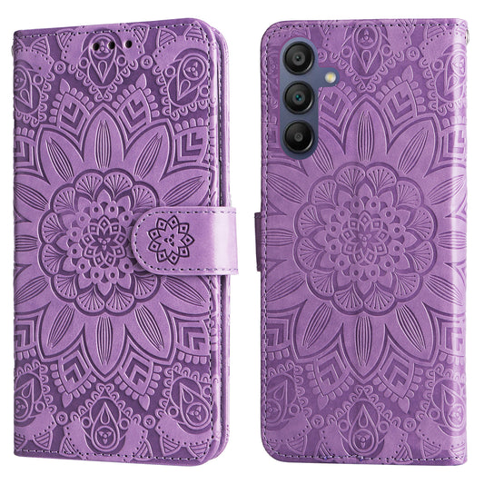 For Samsung Galaxy A16 5G / A16 4G Case Sunflower Imprint Leather Wallet Phone Cover - Purple