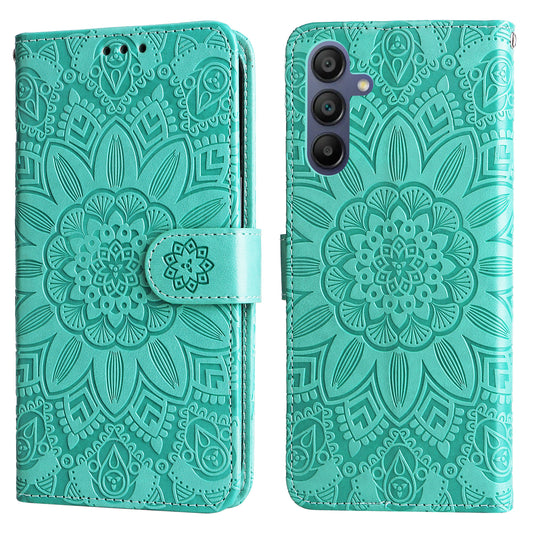 For Samsung Galaxy A16 5G / A16 4G Case Sunflower Imprint Leather Wallet Phone Cover - Green