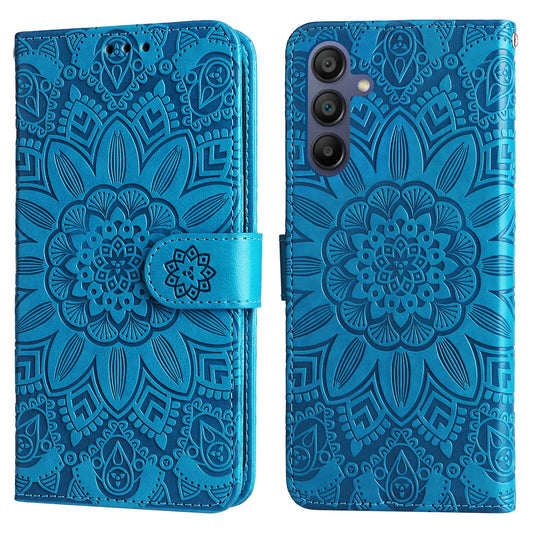 For Samsung Galaxy A16 5G / A16 4G Case Sunflower Imprint Leather Wallet Phone Cover - Blue