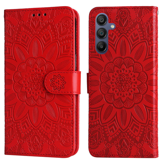 For Samsung Galaxy A16 5G / A16 4G Case Sunflower Imprint Leather Wallet Phone Cover - Red