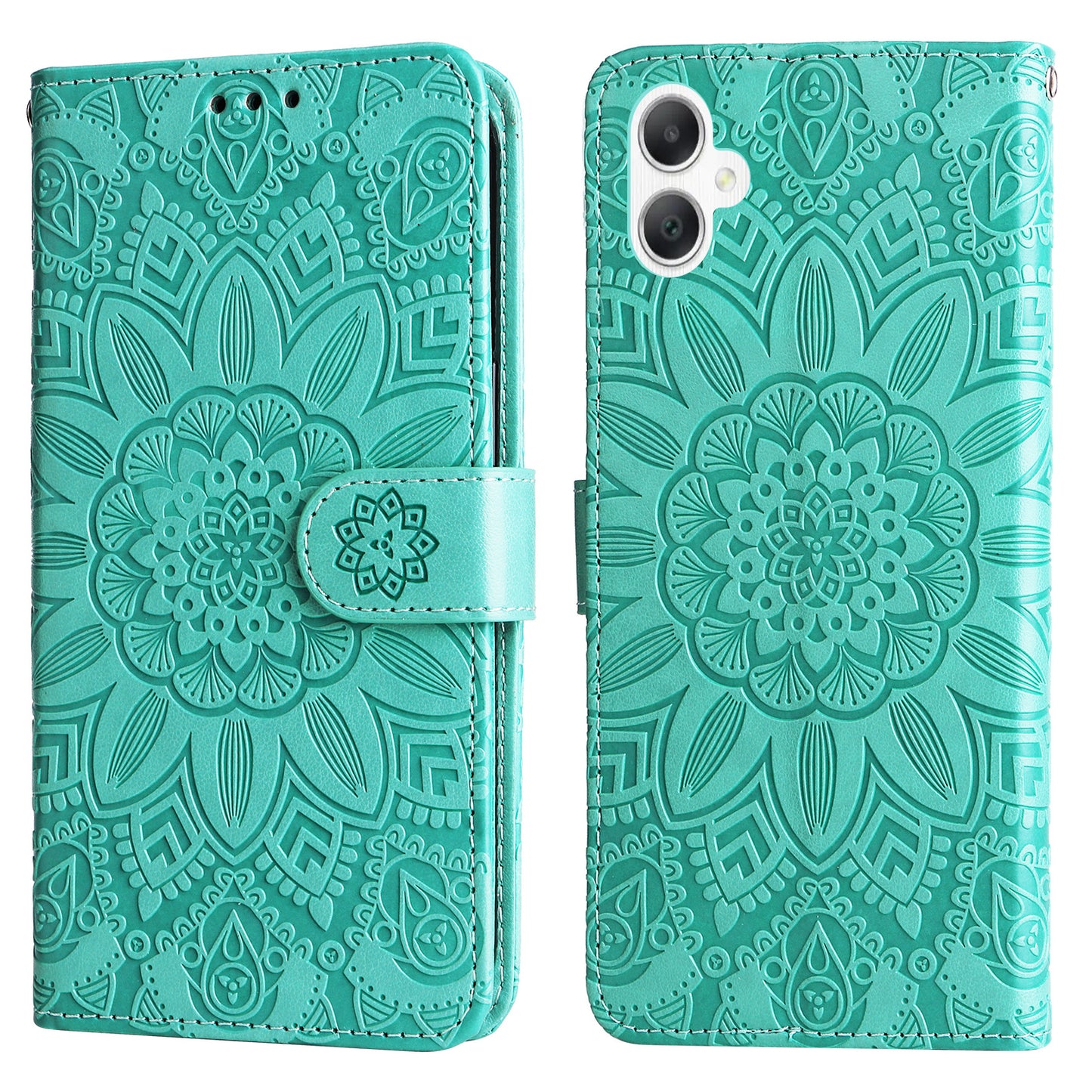 For Samsung Galaxy A06 Case Sunflower Imprint Leather Wallet Phone Cover - Green