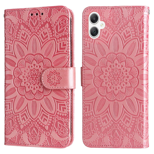 For Samsung Galaxy A06 Case Sunflower Imprint Leather Wallet Phone Cover - Pink