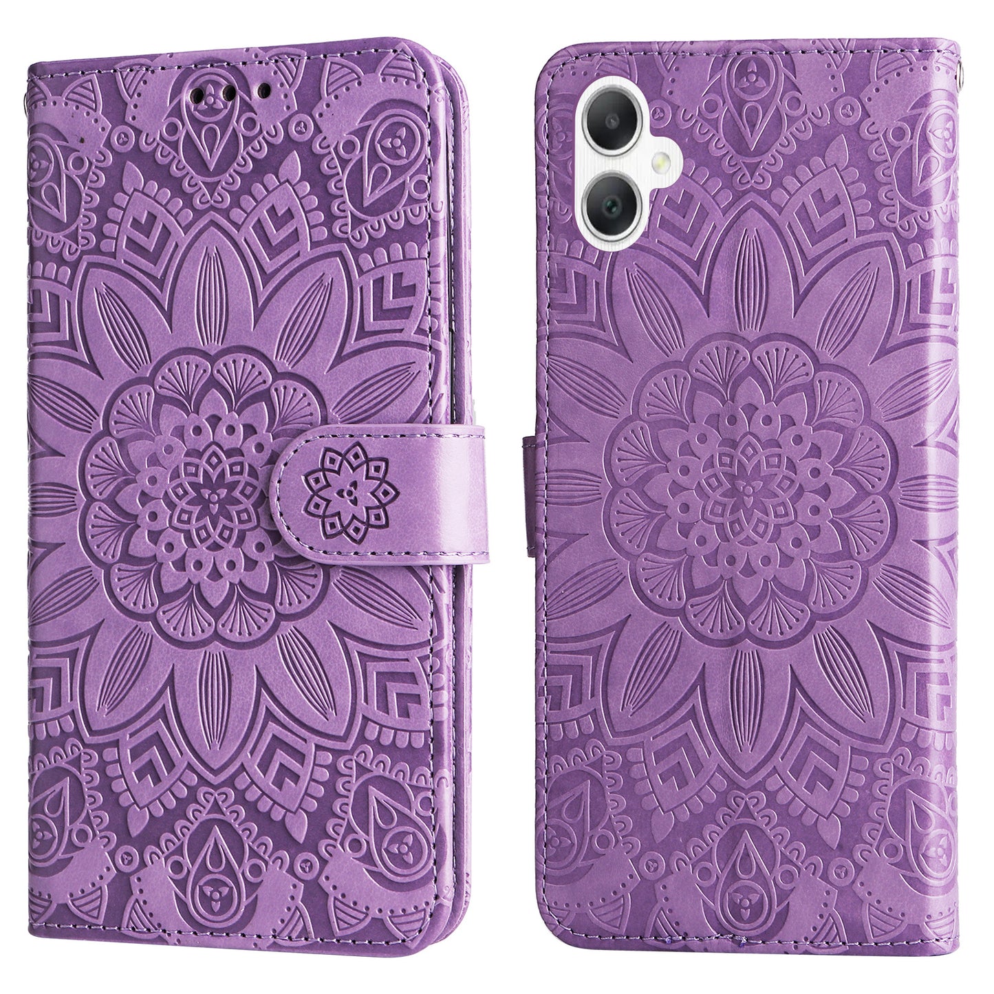 For Samsung Galaxy A06 Case Sunflower Imprint Leather Wallet Phone Cover - Purple