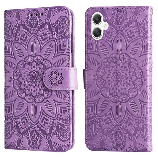 For Samsung Galaxy A06 Case Sunflower Imprint Leather Wallet Phone Cover - Purple