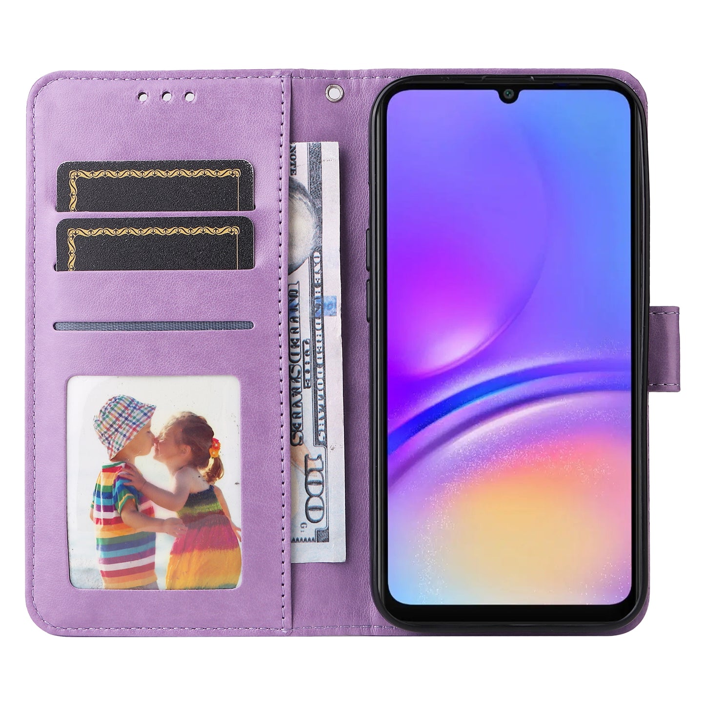For Samsung Galaxy A06 Case Sunflower Imprint Leather Wallet Phone Cover - Purple