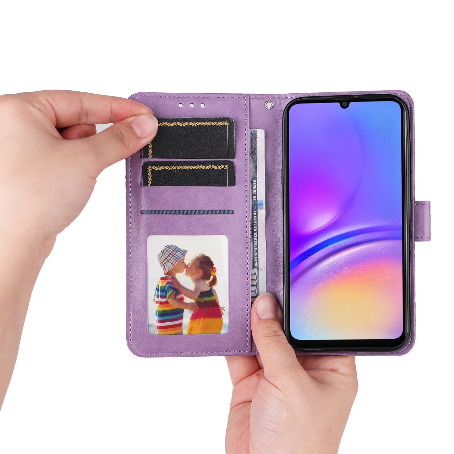 For Samsung Galaxy A06 Case Sunflower Imprint Leather Wallet Phone Cover - Purple