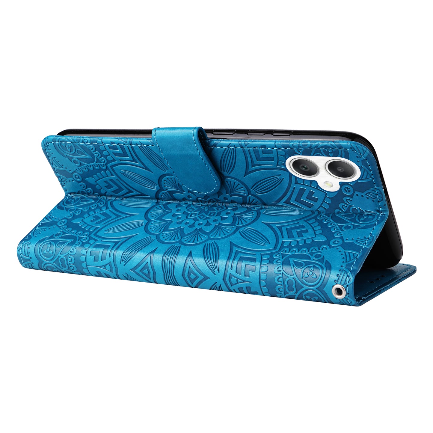 For Samsung Galaxy A06 Case Sunflower Imprint Leather Wallet Phone Cover - Blue