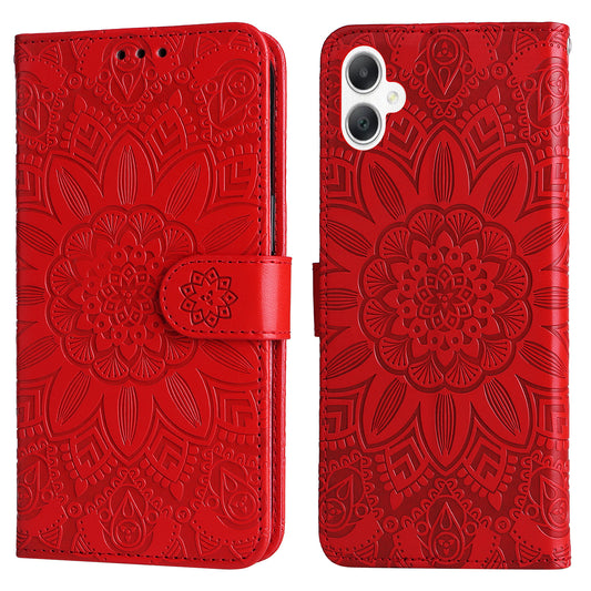 For Samsung Galaxy A06 Case Sunflower Imprint Leather Wallet Phone Cover - Red