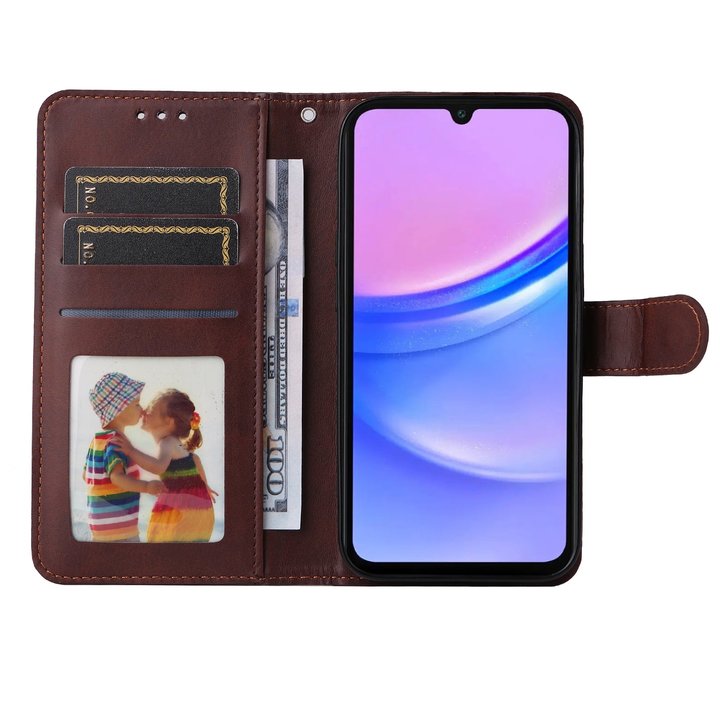 For Samsung Galaxy A16 5G / A16 4G Case PU Leather Phone Cover with Cash  /  Card Slots - Brown