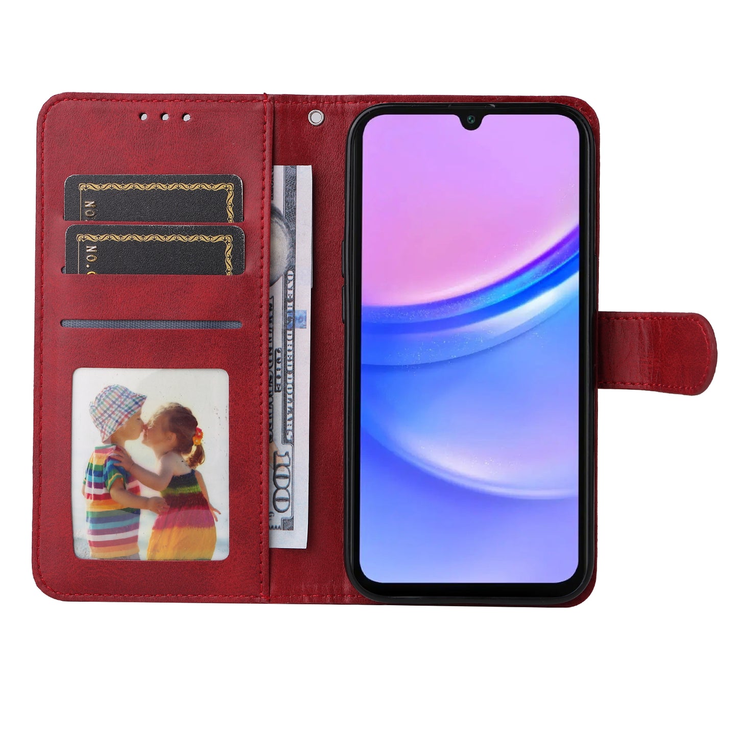 For Samsung Galaxy A16 5G / A16 4G Case PU Leather Phone Cover with Cash  /  Card Slots - Red