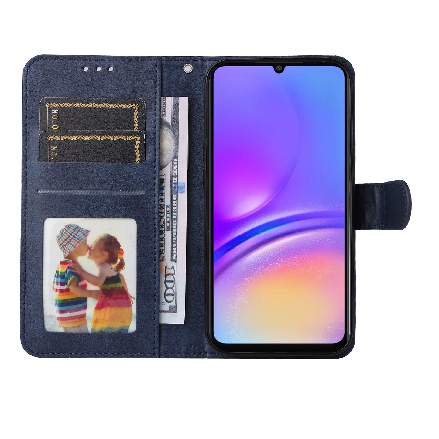 For Samsung Galaxy A06 Case PU Leather Phone Cover with Cash  /  Card Slots - Blue