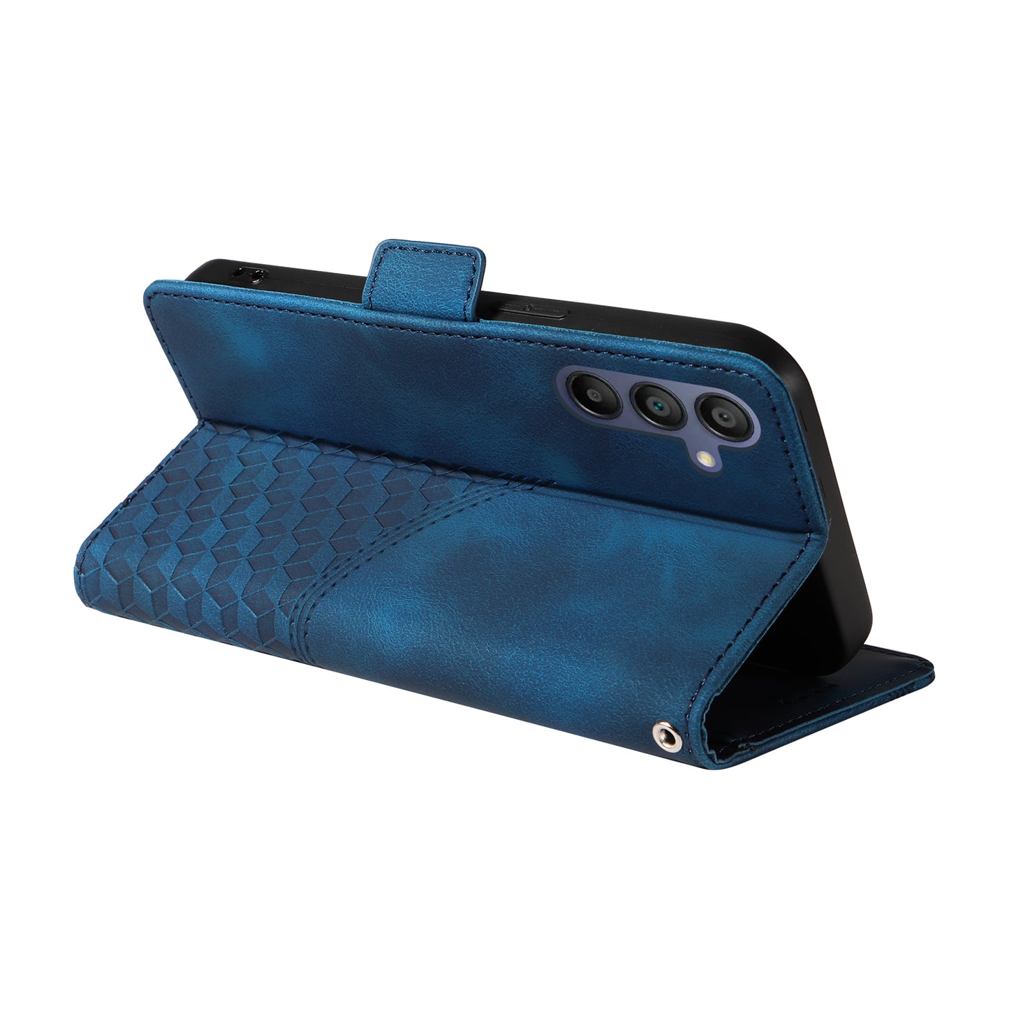 For Samsung Galaxy A16 5G / A16 4G Case PU Leather Phone Cover Rhombus Starry Imprinted - Blue