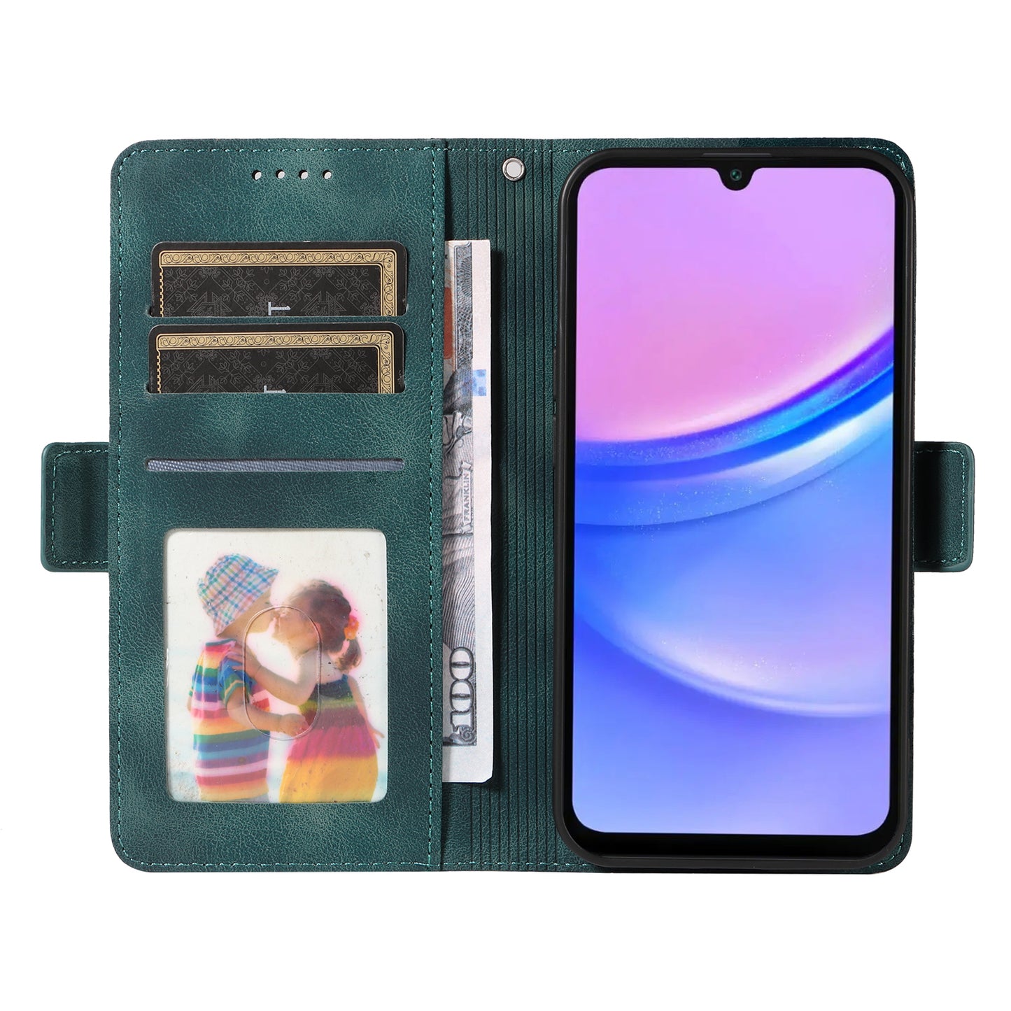 For Samsung Galaxy A16 5G / A16 4G Case PU Leather Phone Cover Rhombus Starry Imprinted - Green