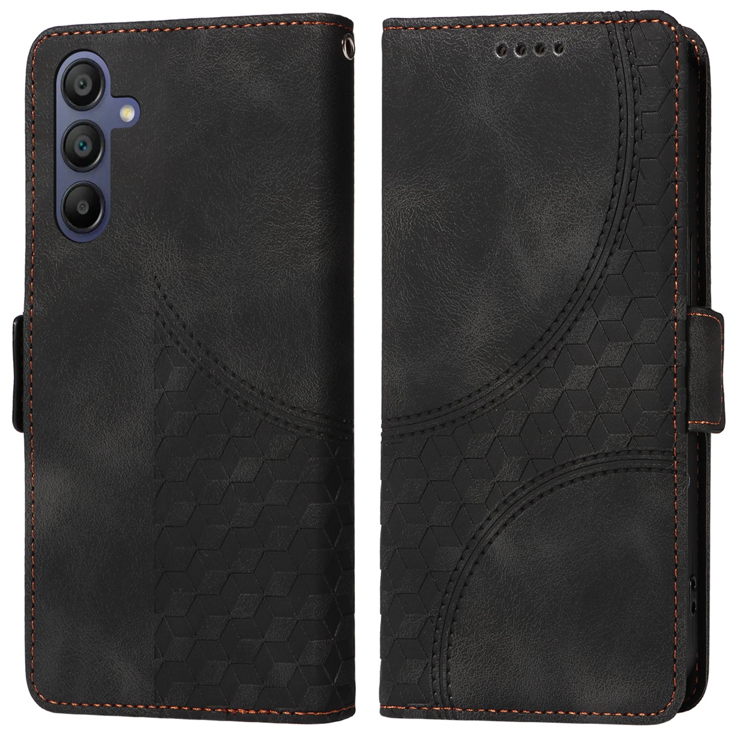 For Samsung Galaxy A16 5G / A16 4G Case PU Leather Phone Cover Rhombus Starry Imprinted - Black